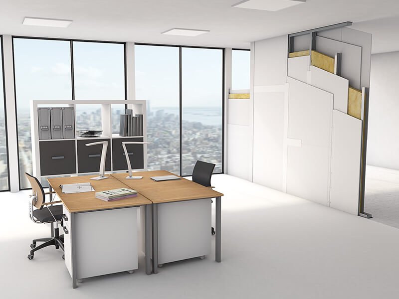 3-D Konstruktionsrendering siniat Büro Wandverjüngung